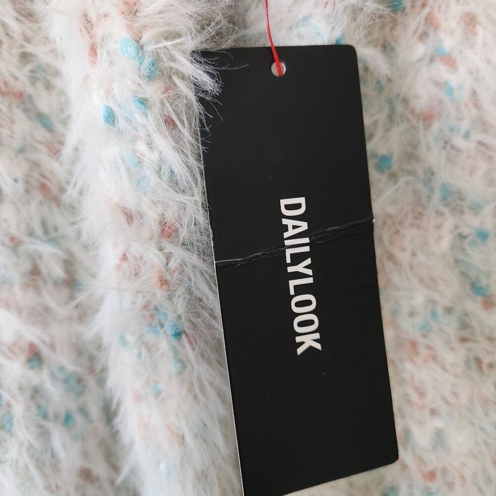 Bobeau Fuzzy Knit Sweater Eyelash Cream Confetti Winter Warm Cozy Cabincore Soft - Picture 7 of 10